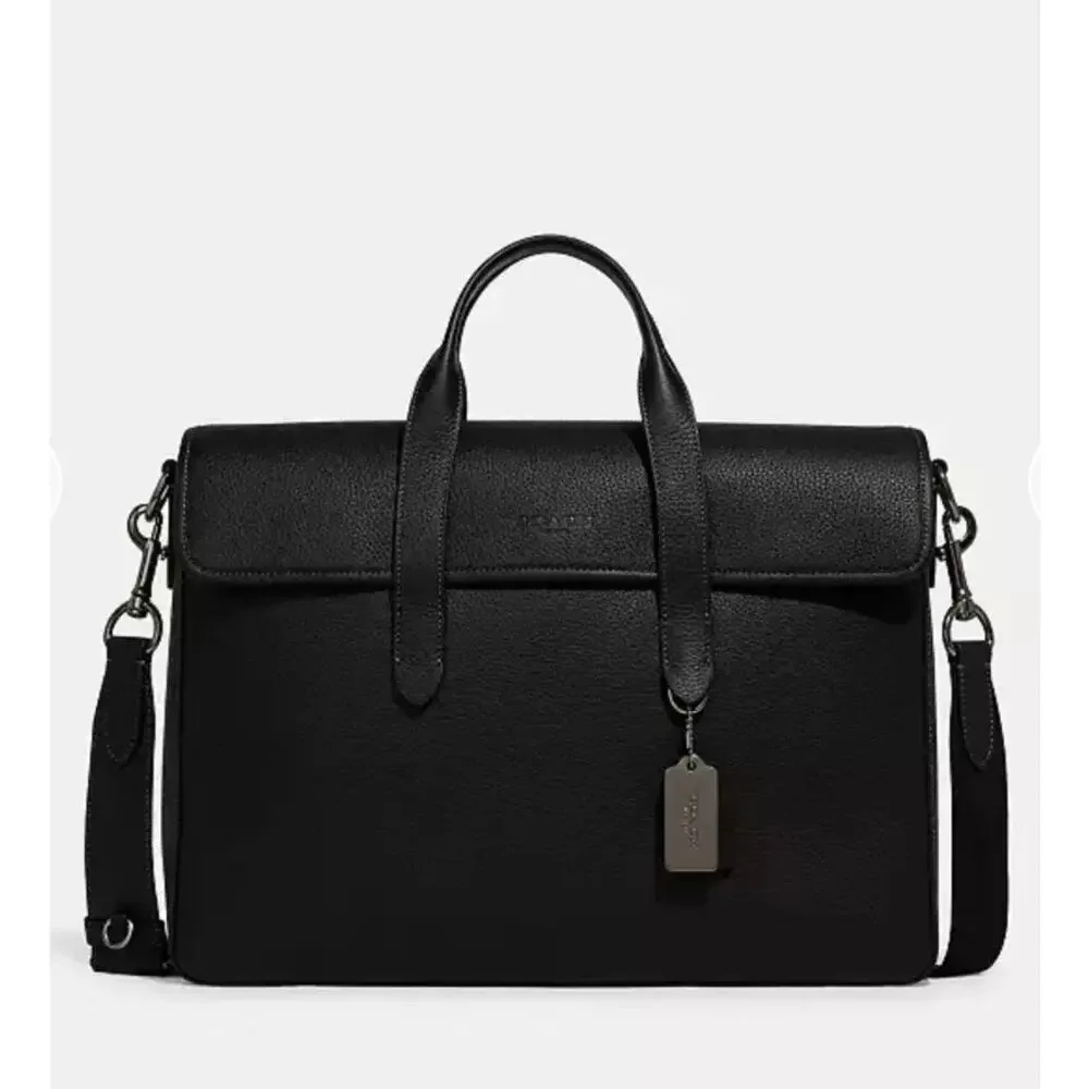 Coach Sullivan Black Pebbled Leather Briefcase Laptop Bag of office grandpacore